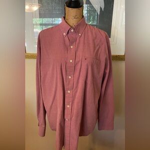 IZOD Men’s XL Long Sleeve Button Down Shirt Chambray Red Wrinkle-Free Easy Care